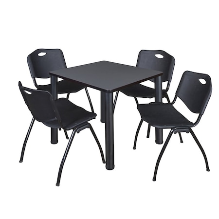 TB3030GYBPBK47BK Grey 30 in. Kee Square Breakroom Table with Black & 4 M Stack Chairs
